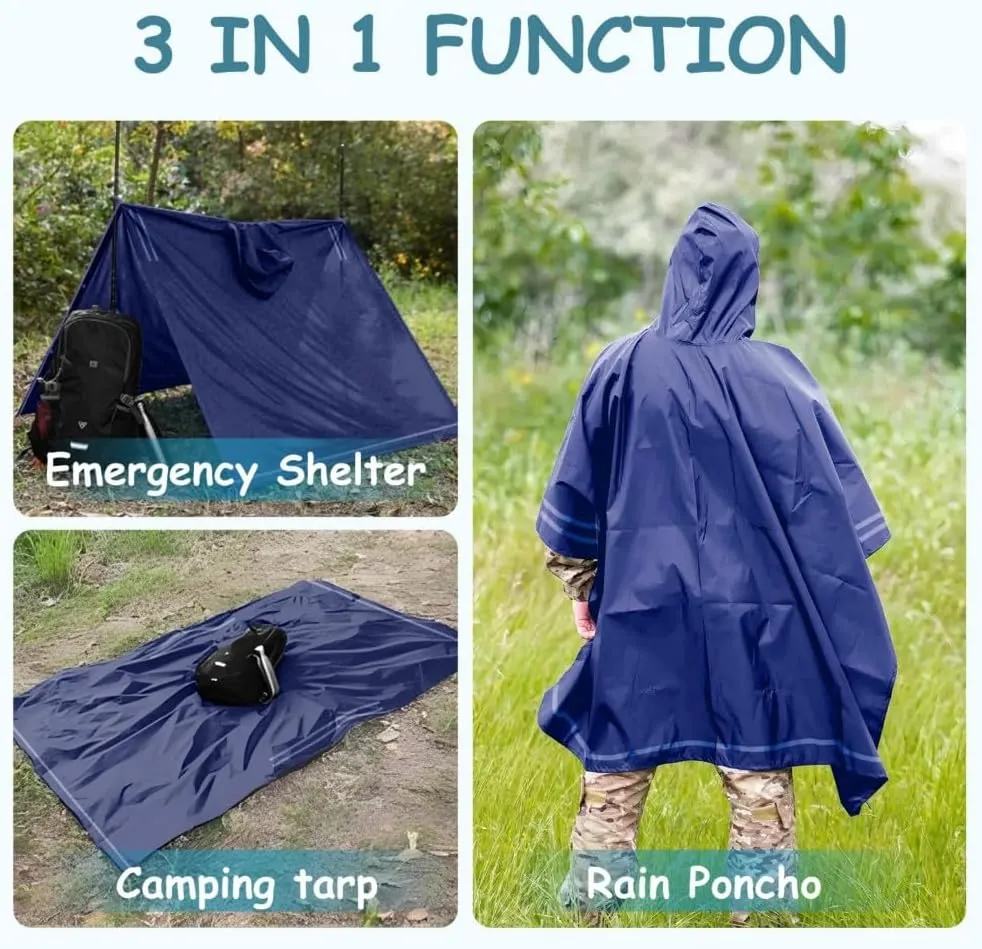 Plus Size Rain Poncho with Hood and Reflective Stripes, Big and Tall Rain Poncho, Ideal as Rain Ponchos for Adults