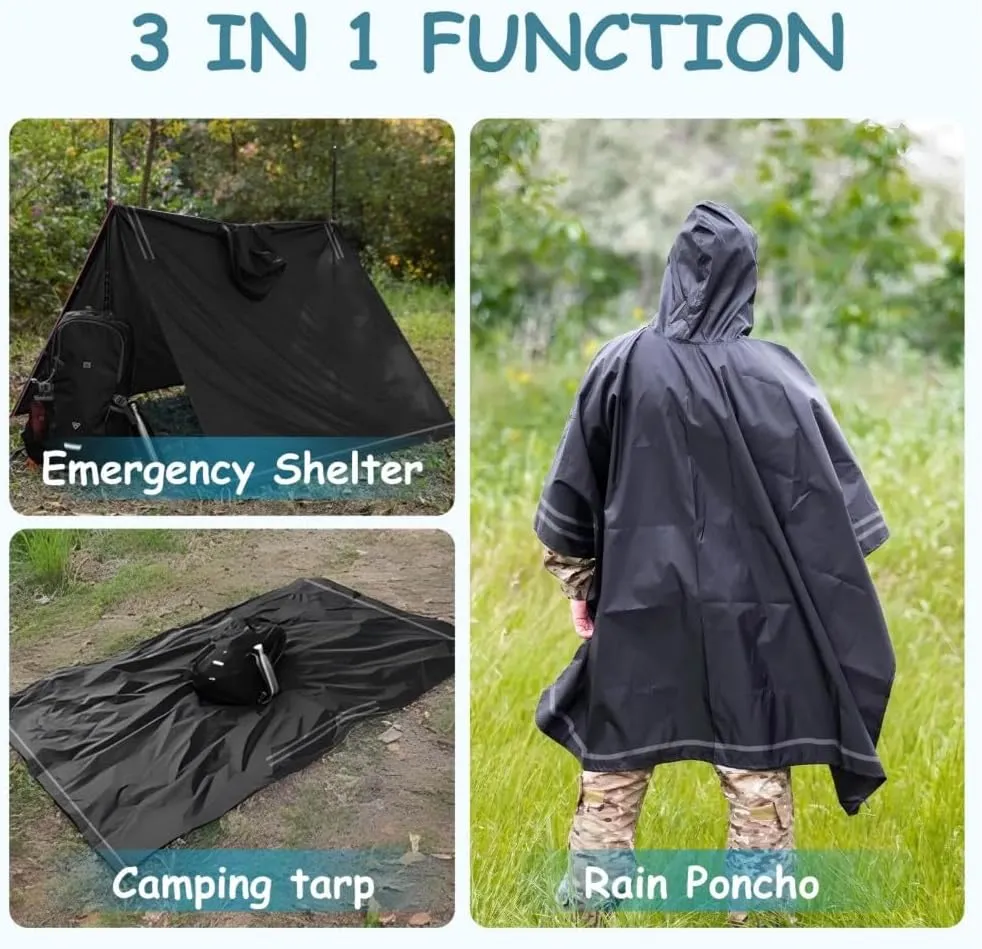 Plus Size Rain Poncho with Hood and Reflective Stripes, Big and Tall Rain Poncho, Ideal as Rain Ponchos for Adults