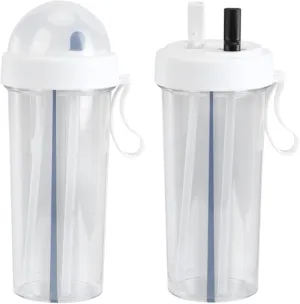 POCREATION Water Cup, 600ml Innovative Dual Use Water Bottle Straw Water Cup for Home Outdoor Camping Sport for Home, Outdoor, Camping(White)