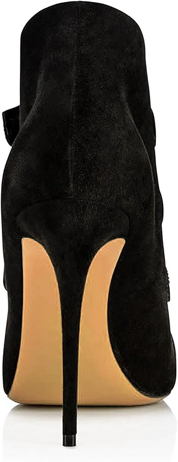 Pointed Toe Ankle Boots for Women, Sexy Stiletto Heels Dressy Booties Fashion Party Suede Solid Color Shoes Classic Pull-on Rhinestones Short Booties