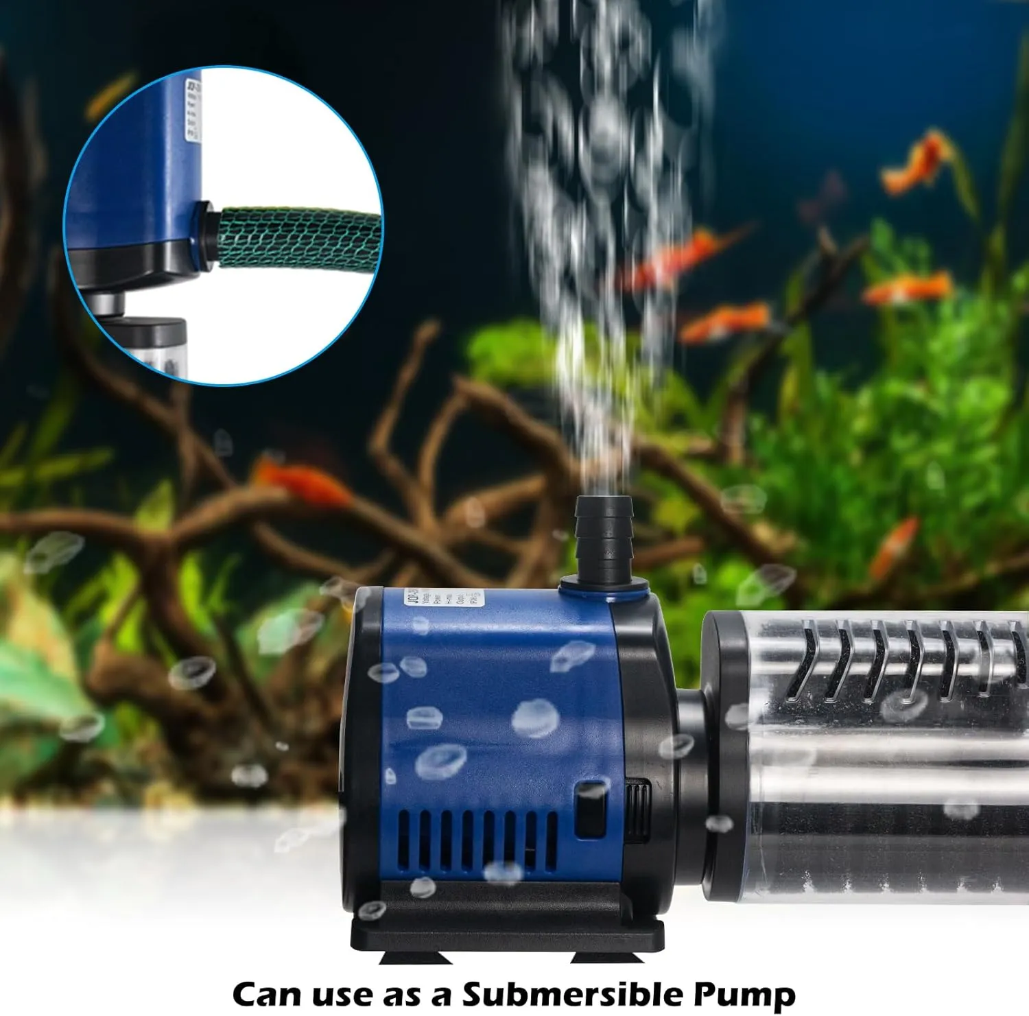 Pond Pump 660GPH Filtration, Sump Submersible Water Pump w/Sponge Filter, 8ft. High Lift, Quiet for Aquarium Hydroponics, Dry Burning Protection