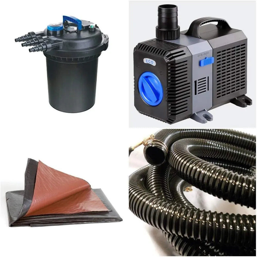 PondH2o Pond Kit 2600 Gallon Pond Kit with a Pressurized Filter | DIY Backyard Fishpond Creates up to 15' x 11' x 2' Deep | with Biological and Mechanical Filter Media Filtration