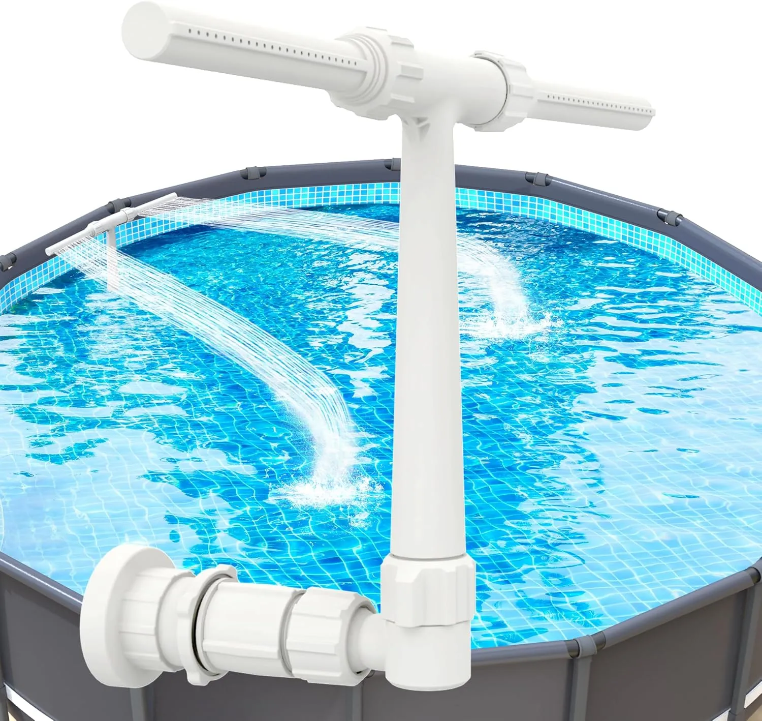 Pool Fountain for Above and In-Ground Pools, Dual Spray Waterfall Sprinkler Fountain, Above Ground Pool Accessories, Adjustable Waterfall Cooling and Relaxation(White)
