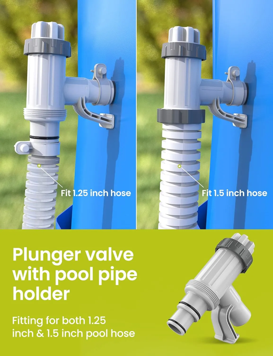 Pool Hose Adapter for Above Ground Swimming Pool, Pool Replacement Parts with Plunger Valve and Pool Pipe Holder Compatible with Intex/Bestway/Stock Tank Pool, Pool Pump Parts