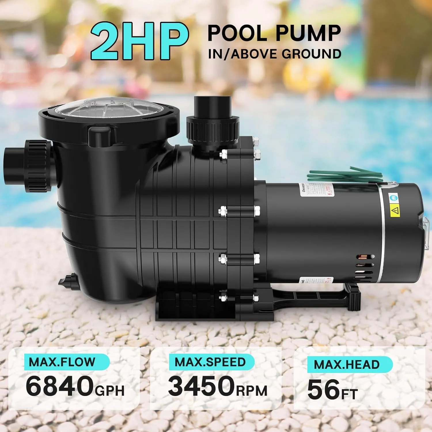 Pool Pump Above Ground/Inground, 2 HP 6900GPH Powerful Selfpriming Pool Pumps for 15,000-31,000 Gallons Pools, Dual Voltage Swimming Pool Pump with Strainer Basket & Drain Plug (2.0HP)