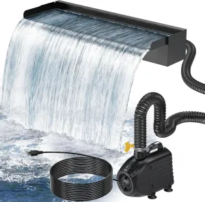 POPOSOAP 24 Inch Pond Waterfall Spillway with 1200GPH Pump, 304 Stainless Steel Waterfall Kit with 9.8FT Corrugated Tube, Pond Waterfall Box for Outdoor Pond Waterfall System Garden Decor