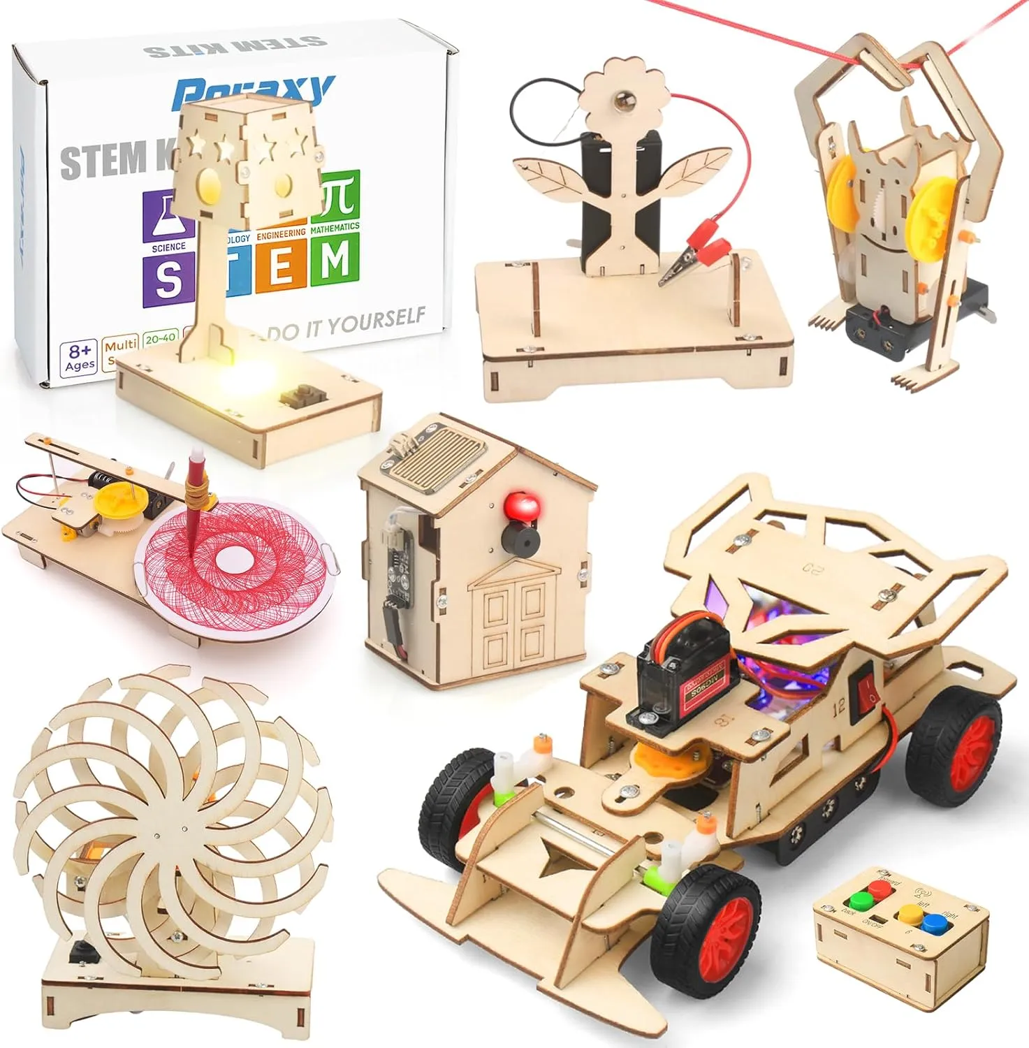 Poraxy 7 in 1 STEM Kits for Kids Ages 8-12, Robot Building Kit for Kids 6-12 6-8 5-7, Engineering Building Toys Experiments Xmas 3D Puzzles Birthday Gifts 7 8 9 10 11 12 13 Yr Old Boys Girls