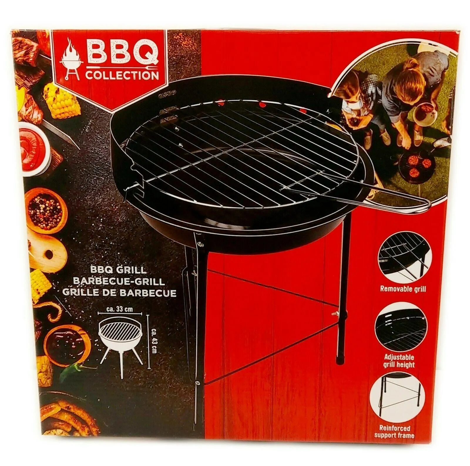 Portable 33cm Round Charcoal BBQ Grill for Outdoor Cooking in Garden or Patio