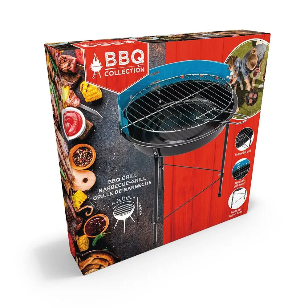 Portable 33cm Round Charcoal BBQ Grill for Outdoor Cooking in Garden or Patio