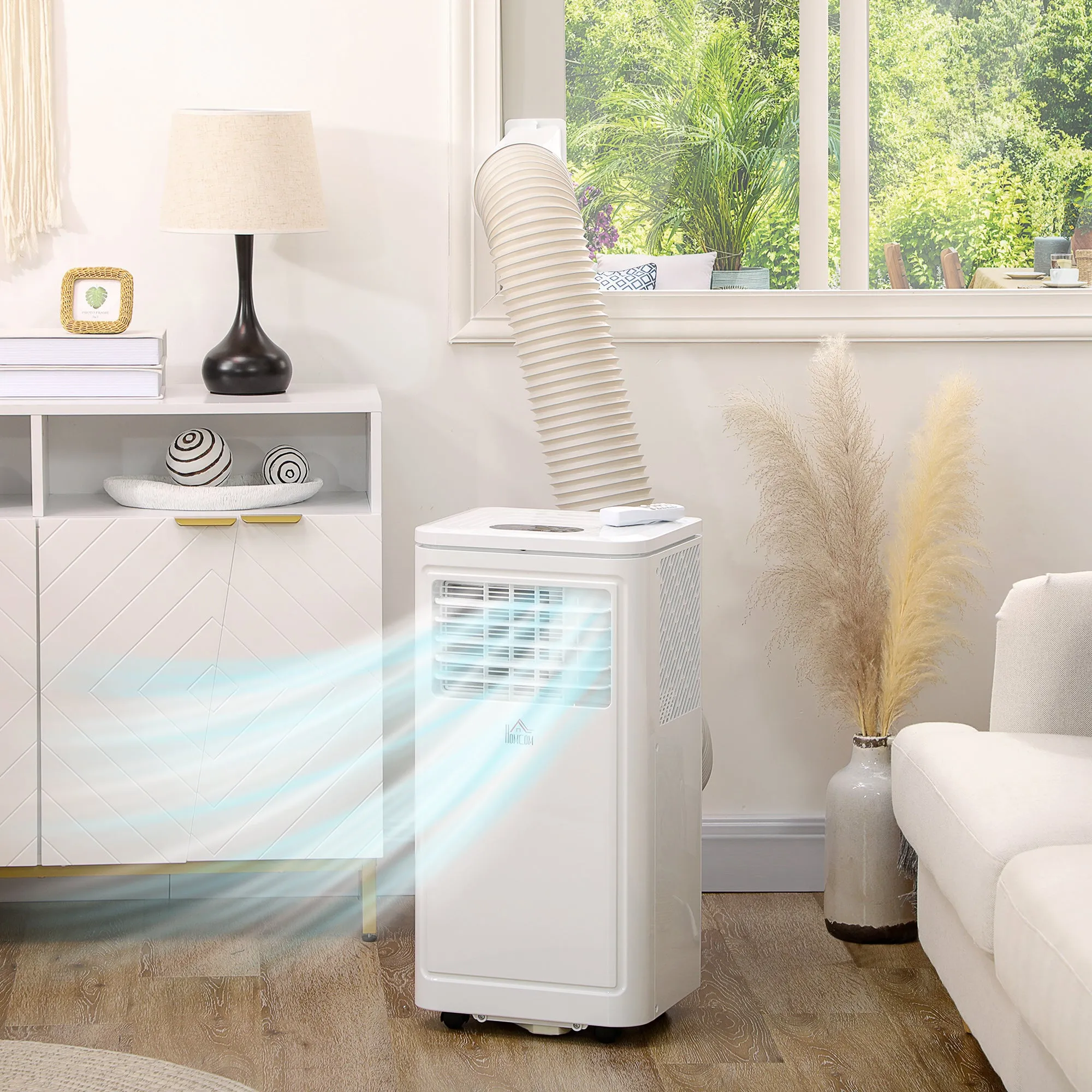 Portable Air Conditioner 8000 BTU Remote 4-in-1 Dehumidifier Fan 24H Timer White