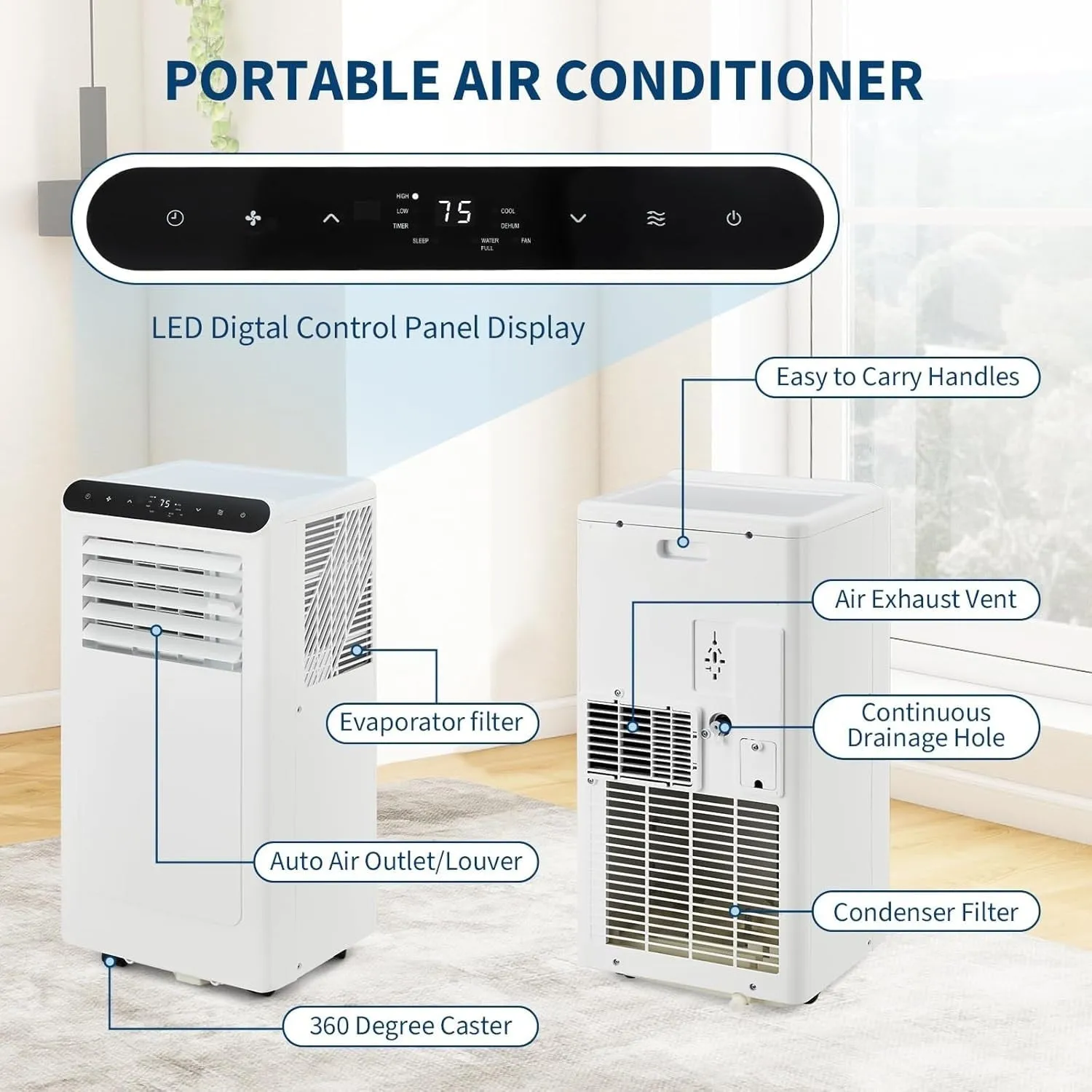 Portable Air Conditioner for Indoor Rooms, 3-In-1 AC Unit for Bedroom