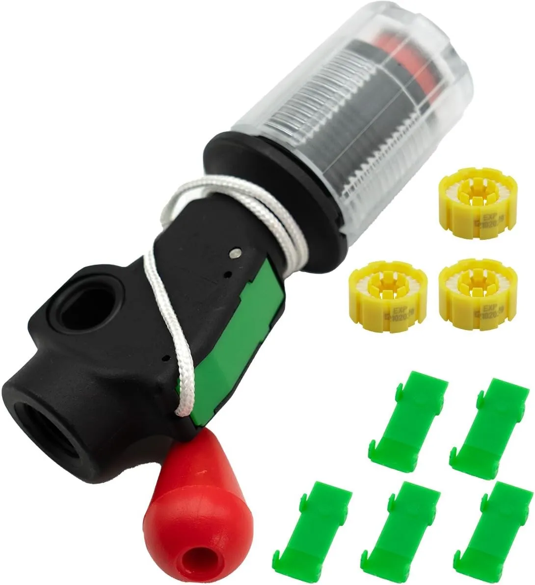 Portable Automatic Inflator Device for Inflatable Life Jacket Life Vest Lifesaving Belt with 3 Bobbins 5 Green Safety Clasps Suitable for CO2 Kit Cartridge Cylinder with 1/2 Inch Thread