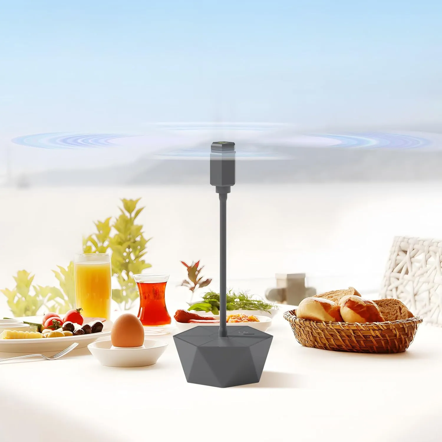 Portable Battery Powered Fly Fans for Tables Up to 15 Hours Working Time, 4-Pack Indoor Outdoor Food Fan with Flexible Goose-Neck Blades for Home Restaurant Party Picnic Patio BBQ, Grey