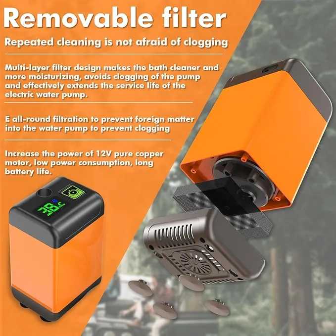 Portable Camping Shower, Camping Shower Pump, 3 Flow Modes, 6000mAh Battery-Powered, Smart Digital Display Intelligent Temperature Measurement, Suitable for Hiking, Traveling, Laundry, Pet Bath