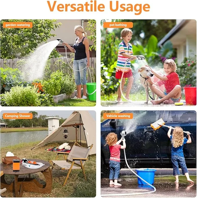 Portable Camping Shower, Camping Shower Pump, 3 Flow Modes, 6000mAh Battery-Powered, Smart Digital Display Intelligent Temperature Measurement, Suitable for Hiking, Traveling, Laundry, Pet Bath