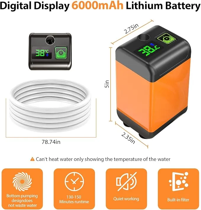 Portable Camping Shower, Camping Shower Pump, 3 Flow Modes, 6000mAh Battery-Powered, Smart Digital Display Intelligent Temperature Measurement, Suitable for Hiking, Traveling, Laundry, Pet Bath