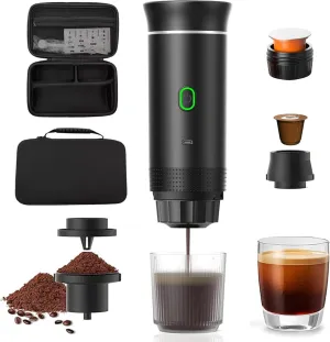 Portable Espresso Coffee maker for Travel with case – Self-Heating Travel Coffee Maker with USB-C, Compatible with Ground Coffee, NES & DG Capsules | Ideal for Camping, Car, Office, & Hiking