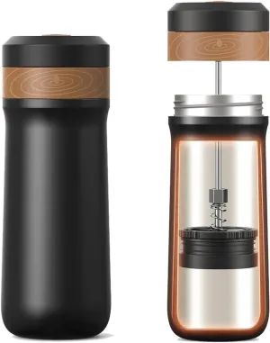 Portable French Press Coffee Maker Travel French Coffee Maker Stainless Steel Coffee Mug 12 oz Great for Camping and Traveling
