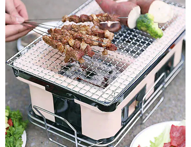 Portable Hibachi Tabletop Grill Dual Charcoal BBQ Chambers
