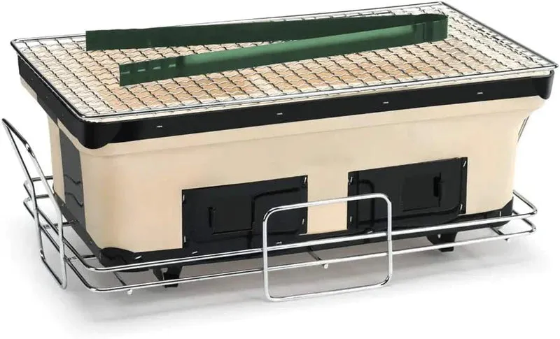 Portable Hibachi Tabletop Grill Dual Charcoal BBQ Chambers