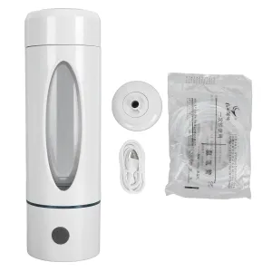 Portable Hydrogen Water Generator, 330ML Hydrogen Water Bottle USB Hydrogen Dispenser Hydrogen Water Ionizer Machine Hydrogen Rich Water Cup for Office Travel Exercise (White)