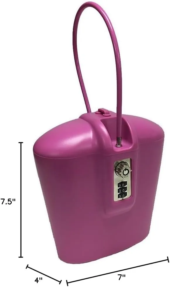 Portable Indoor/Outdoor Lock Box Safe with Key and Combination Access (Pink)