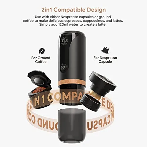Portable Mini Battery Espresso Machine with 3-4 Mins Self-Heating
