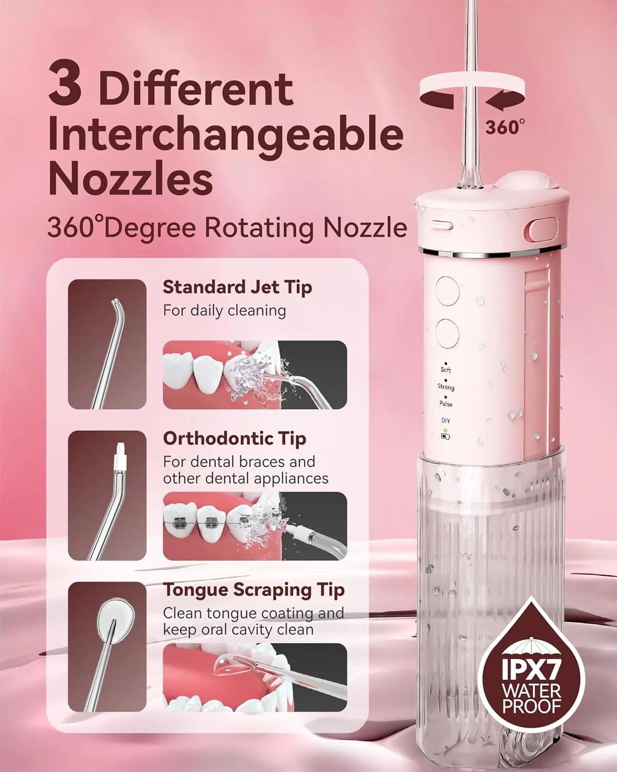 Portable Mini Water Dental Flosser for Teeth Cleaning Pick,Travel Oral Irrigator with Telescopic Water Tank,4 Modes and Waterproof Design-Perfect for Braces,Bridges,Home&Travel Dental Care
