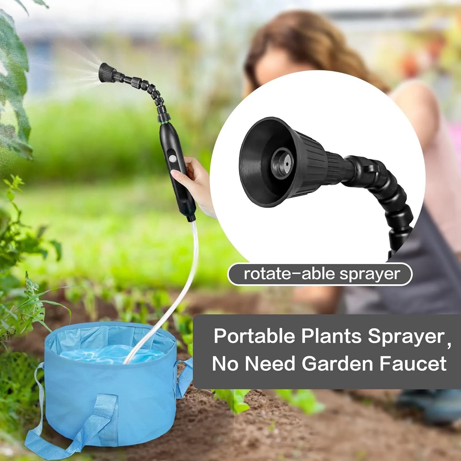 Portable Misting System with Water Pump, Plant Sprayer & Garden Hose Mister 3-in-1, No Faucet Required Misters for Outside Patio Beach Camping Golf Cart Boat, Smart Misting Cooling System