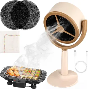 Portable Range Hood for Cooking, 2 Speed Desktop Exhaust Fan for Smoking with 2P Filter/Towel, Adjustable Desktop Range Hood for BBQ Kitchen
