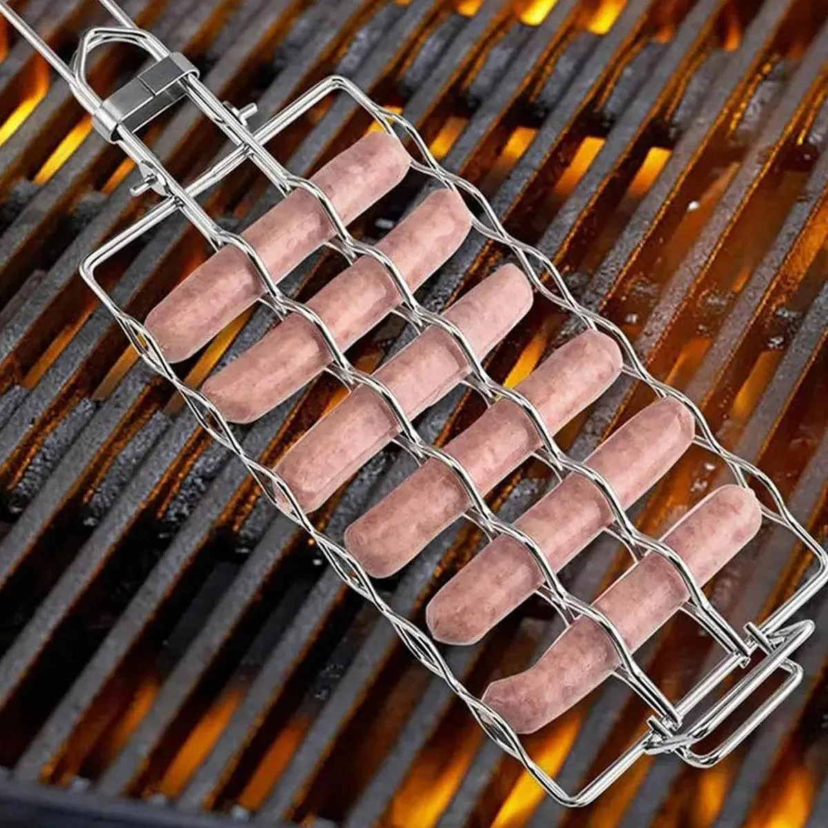 Portable Sausage Grill Net BBQ Tool Hot Dog Grill Holder Cooking Basket BBQ Rack