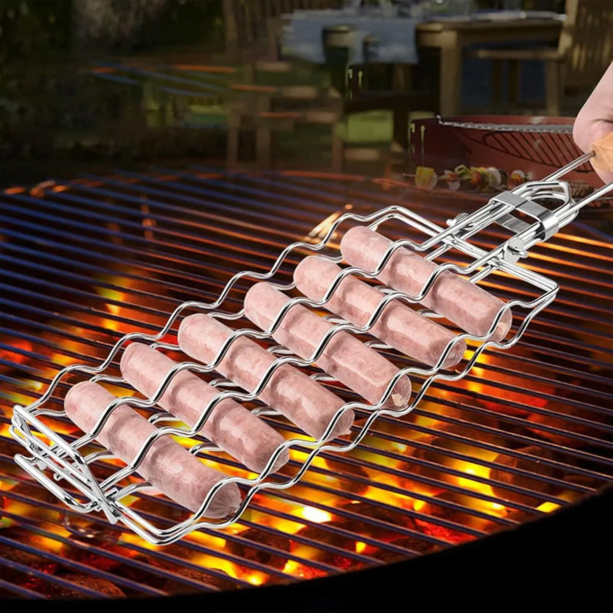 Portable Sausage Grill Net BBQ Tool Hot Dog Grill Holder Cooking Basket BBQ Rack