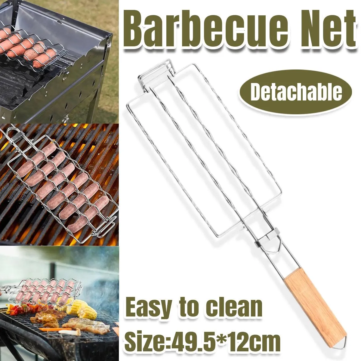 Portable Sausage Grill Net BBQ Tool Hot Dog Grill Holder Cooking Basket BBQ Rack