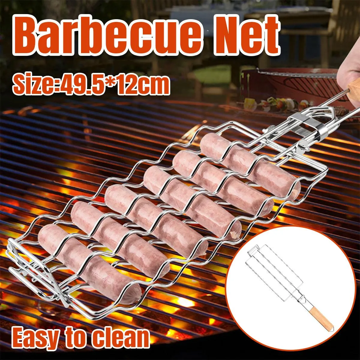 Portable Sausage Grill Net BBQ Tool Hot Dog Grill Holder Cooking Basket BBQ Rack