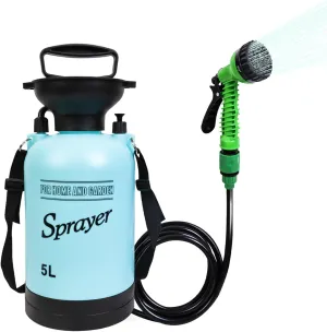 Portable Shower Blue with 7 Spray Modes, Hand Press with Removable Hose and Shower Head