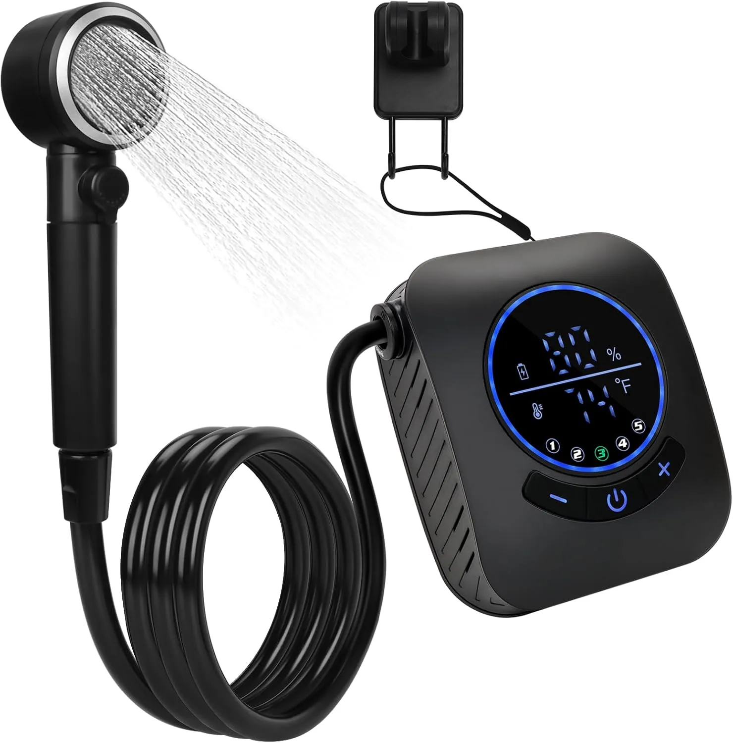Portable Shower for Camping - 8000mAh Rechargeable Outdoor Shower Pump with 5 Speed, 6L/min Pressure, Digital Display, IPX8 Waterproof Camp Shower for Hiking, Car Wash, Pets