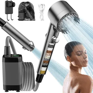 Portable Shower for Camping Filtered Camping Shower Head, 6000mAh Rechargeable Electric Shower Pump with Smart LED Digital Display, 4 Modes (Style A1)