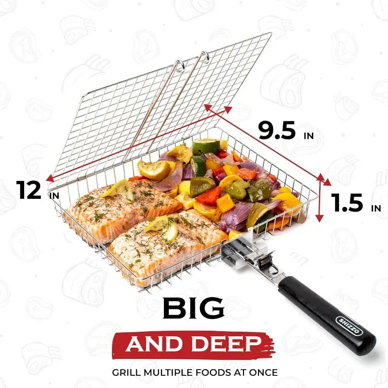 Portable  Stainless Steel Folding Grill Basket BBQ Grill Basket With Handle for Fish Vegetables Shrimp Cook Accessories Outdoor