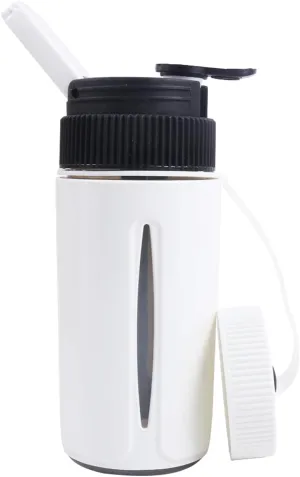Portable Water Bottle with Ceramic Bowl and High-Temperature Resistance, Innovative Filter Design, Hidden Party Travel (White)