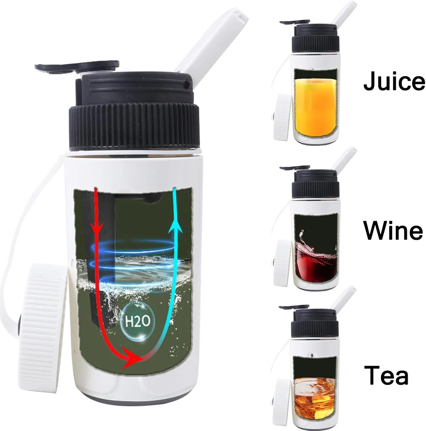 Portable Water Bottle with Ceramic Bowl and High-Temperature Resistance, Innovative Filter Design, Hidden Party Travel (White)
