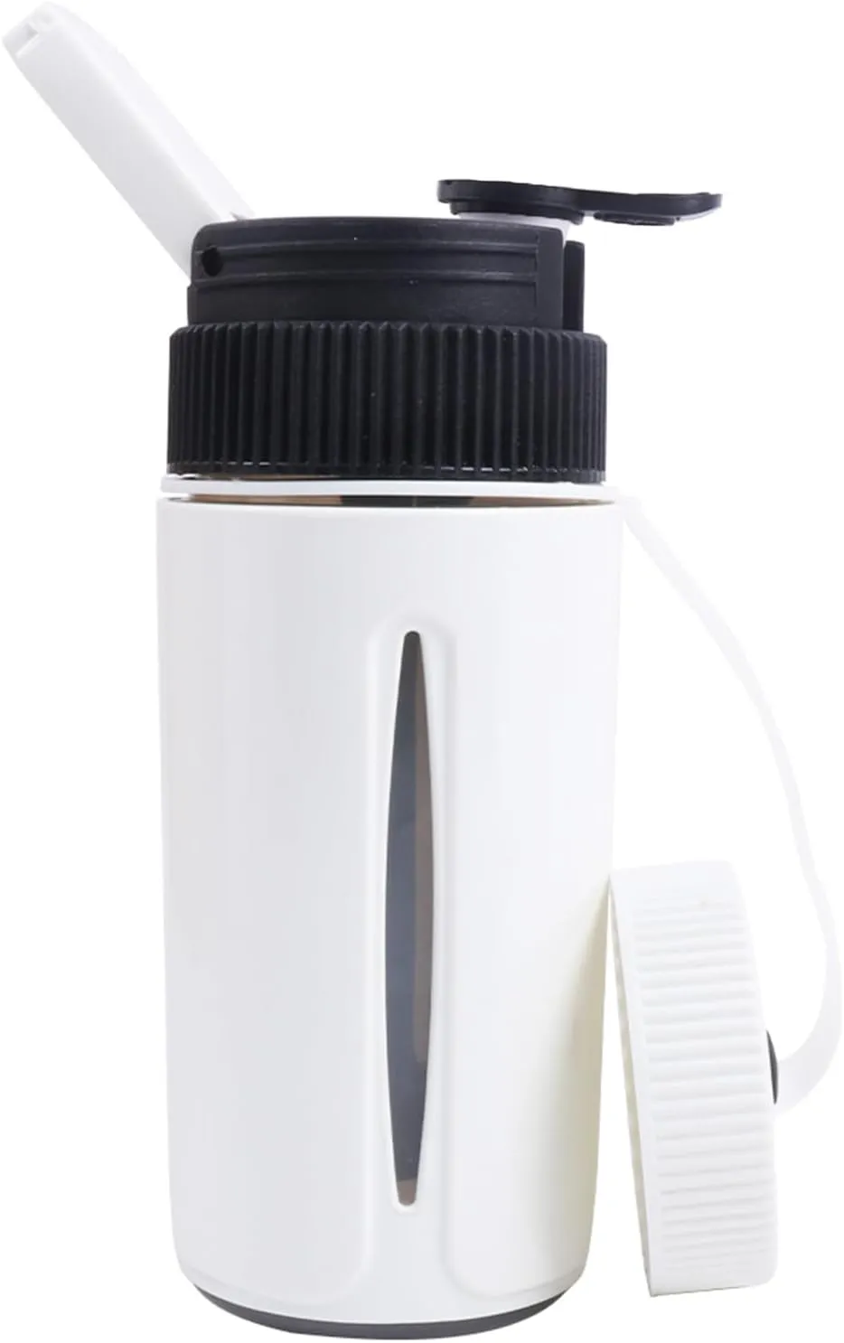Portable Water Bottle with Ceramic Bowl and High-Temperature Resistance, Innovative Filter Design, Hidden Party Travel (White)