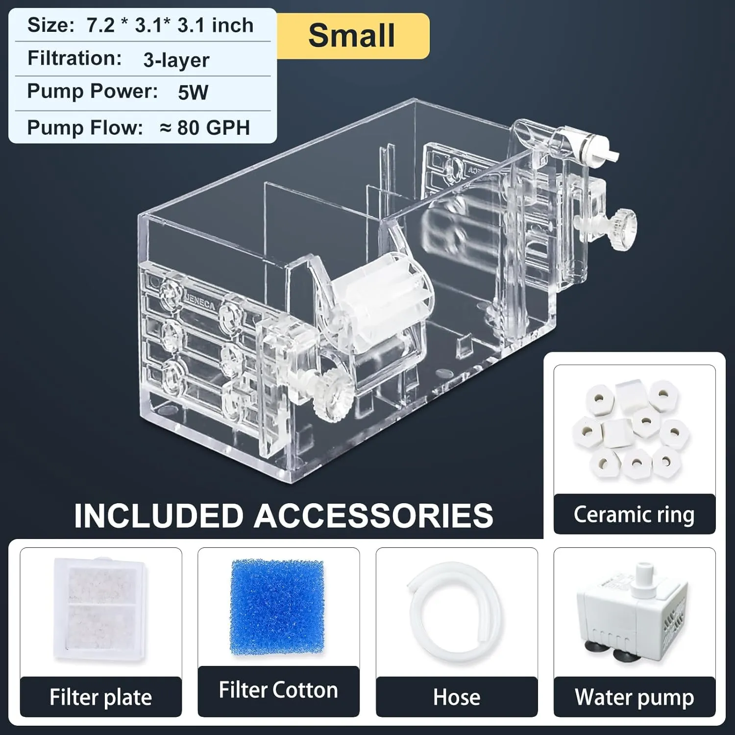 Premium Multi-Layer Aquarium Filter for 5 to 30 Gallon Fish Tanks: Oxygenating Water Wheel, Low-Noise Operation, Dual-Sided Suspension, Transparent