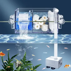 Premium Multi-Layer Aquarium Filter for 5 to 30 Gallon Fish Tanks: Oxygenating Water Wheel, Low-Noise Operation, Dual-Sided Suspension, Transparent