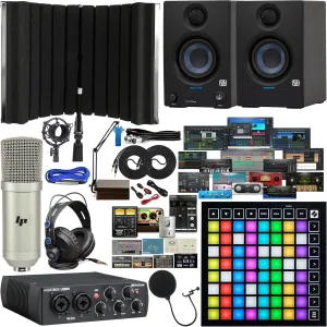 PreSonus AudioBox 96 Audio Interface Bundle Includes Software Kit, Novation Launchpad Mini Pad Controller, New Designed Eris 3.5 Studio Monitors, and Adjustable Suspension Boom Arm   HD7 Headphones