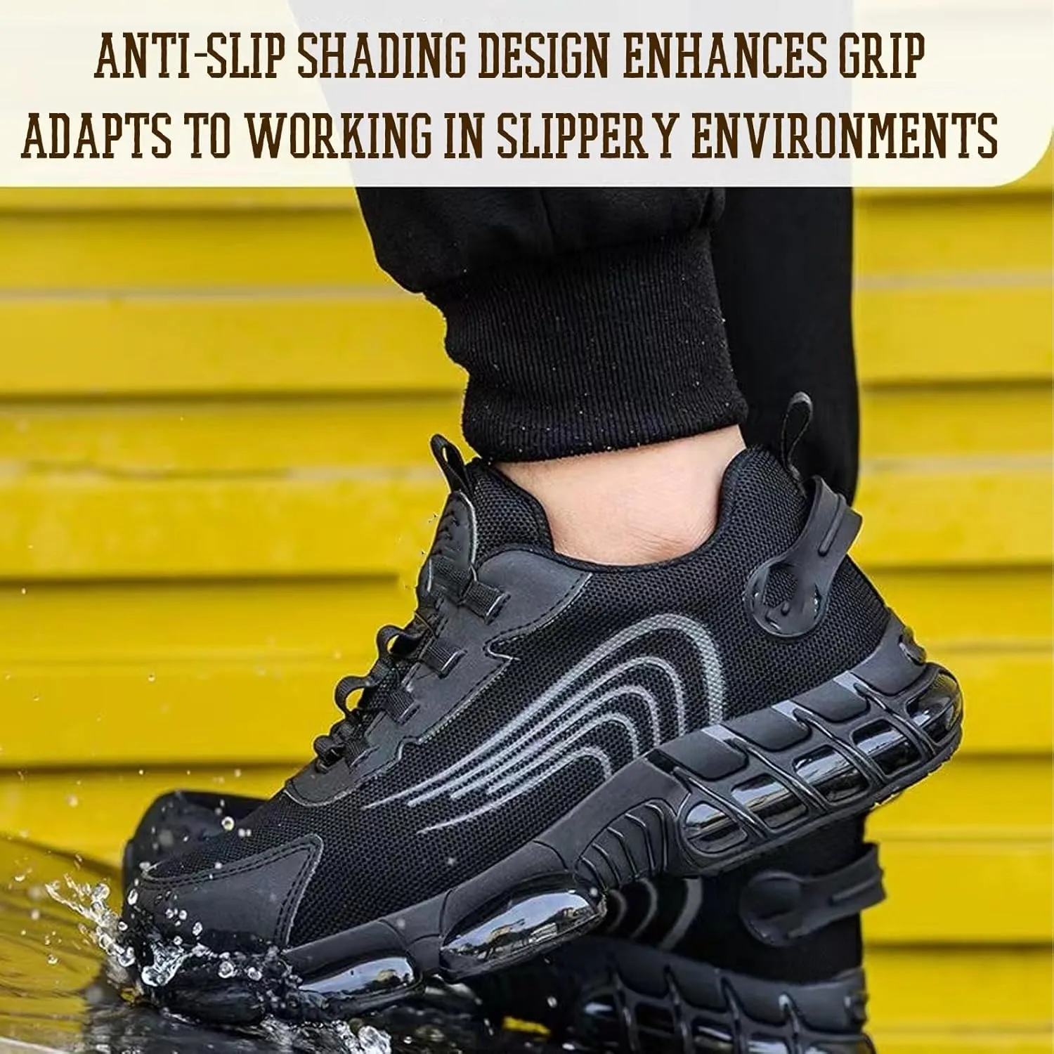 Prestivos Steel Toe Work Shoes, Anti-Slip & Puncture-Resistant, Men's Industrial & Construction Shoes, Comfortable Lightweight Sneakers, Size 5-13, Black