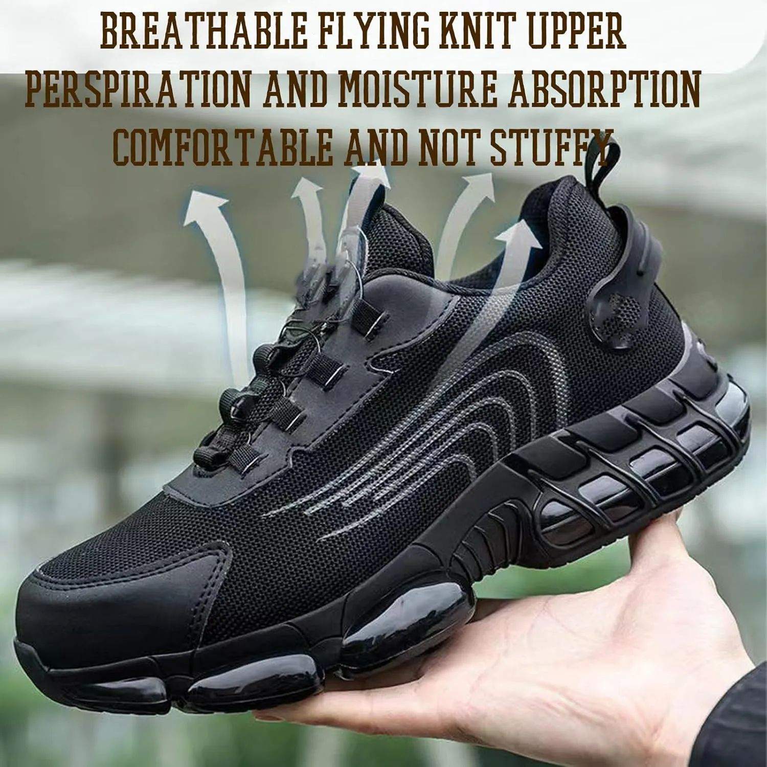 Prestivos Steel Toe Work Shoes, Anti-Slip & Puncture-Resistant, Men's Industrial & Construction Shoes, Comfortable Lightweight Sneakers, Size 5-13, Black