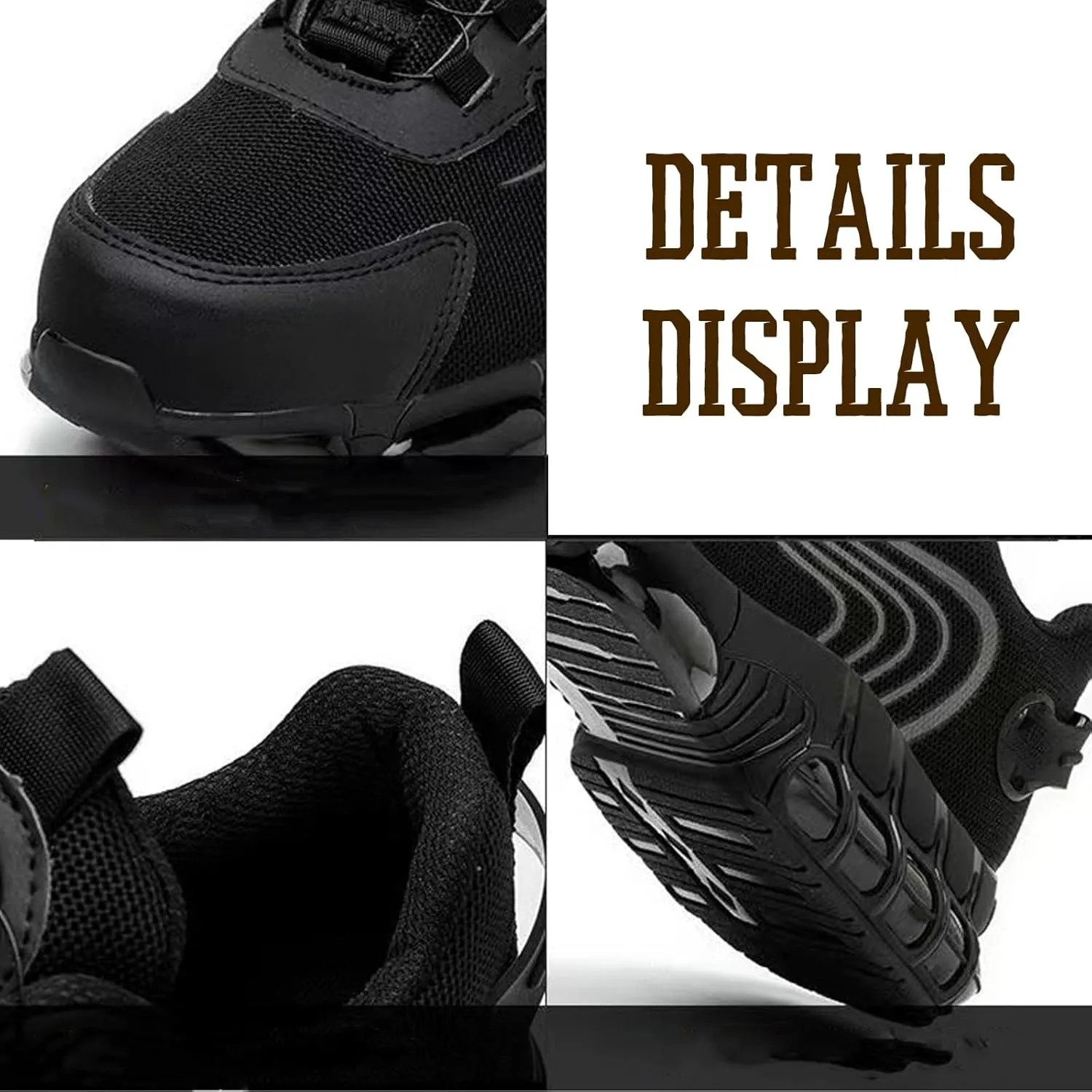 Prestivos Steel Toe Work Shoes, Anti-Slip & Puncture-Resistant, Men's Industrial & Construction Shoes, Comfortable Lightweight Sneakers, Size 5-13, Black