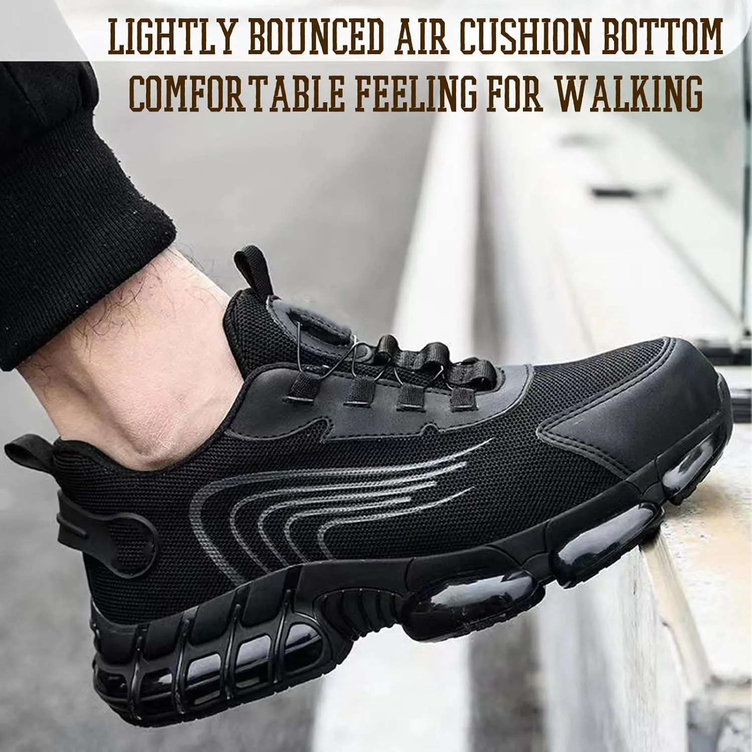 Prestivos Steel Toe Work Shoes, Anti-Slip & Puncture-Resistant, Men's Industrial & Construction Shoes, Comfortable Lightweight Sneakers, Size 5-13, Black
