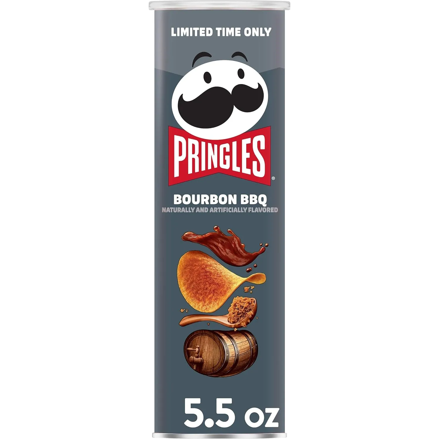 Pringles Potato Crisps Chips, Lunch Snacks, On-the-Go Snacks, Bourbon BBQ, 5.5oz Can (1 Can)