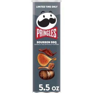 Pringles Potato Crisps Chips, Lunch Snacks, On-the-Go Snacks, Bourbon BBQ, 5.5oz Can (1 Can)